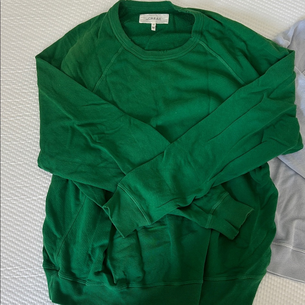 THE GREAT. Forest Green Crewneck Sweatshirt